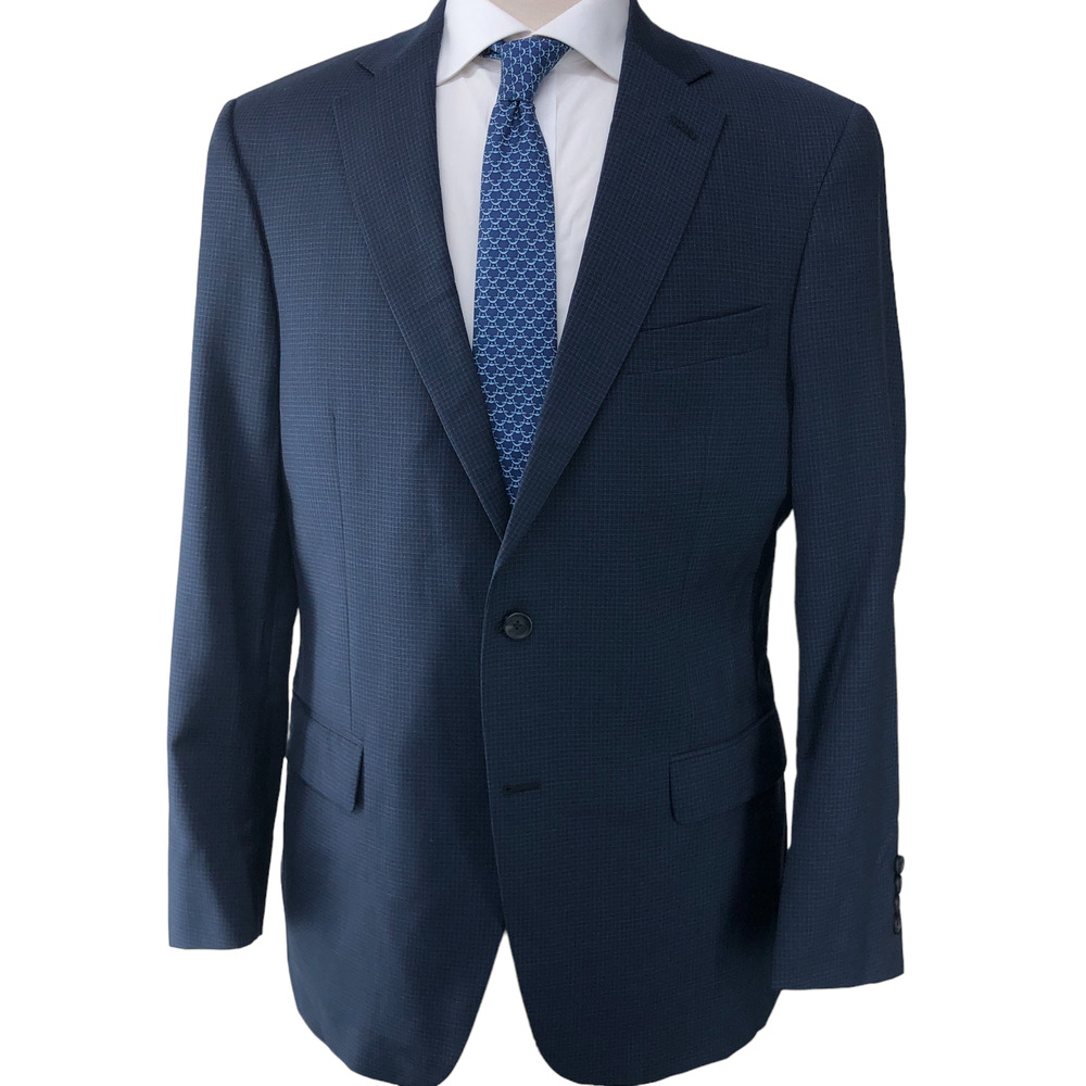 Hart Schaffner Marx HSM Mens Size 42R Sport Coat Blue Microcheck USA Made